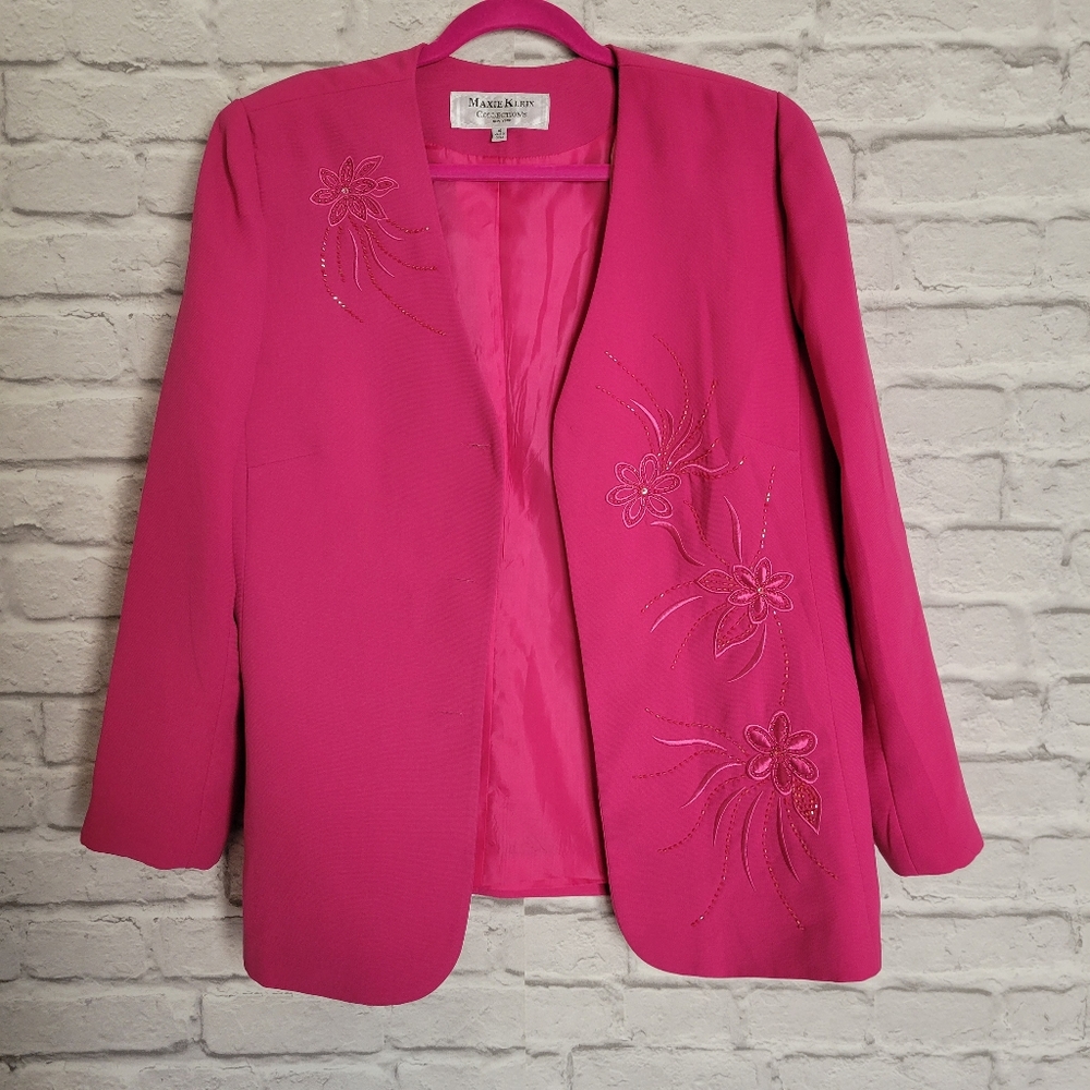 Maxie Klein Collection Fuchsia Pink Blazer floral embroidery sz 16